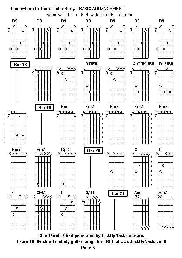 Chord Grids Chart of chord melody fingerstyle guitar song-Somewhere In Time - John Barry - BASIC ARRANGEMENT,generated by LickByNeck software.